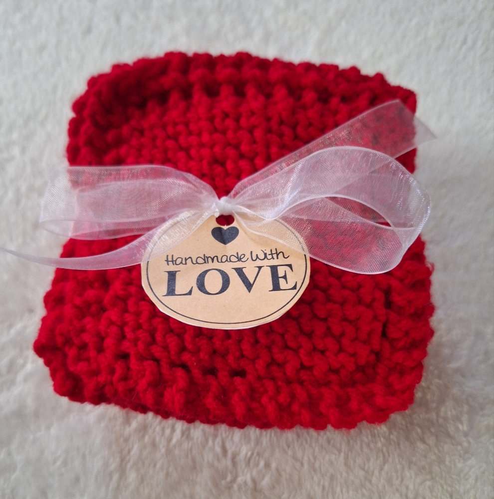 Handmade Red Knit Coasters